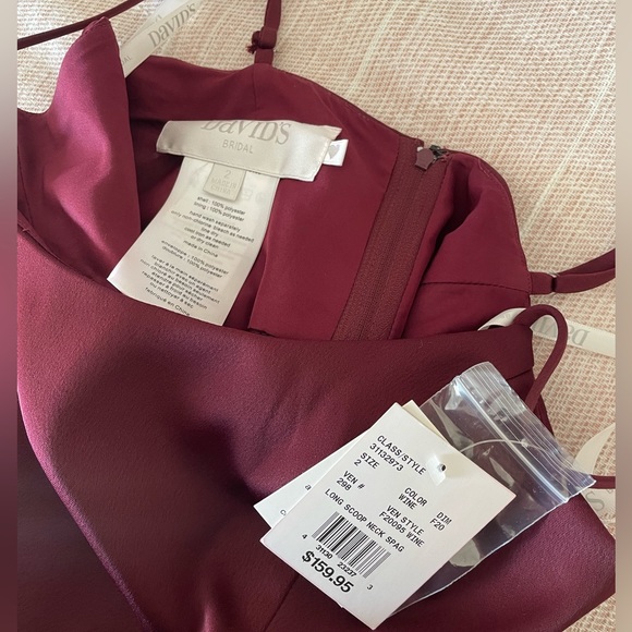 Wine Celebrate DB Studio Crepe-Back Satin Spaghetti Strap Bridesmaid Dress - Picture 6 of 6